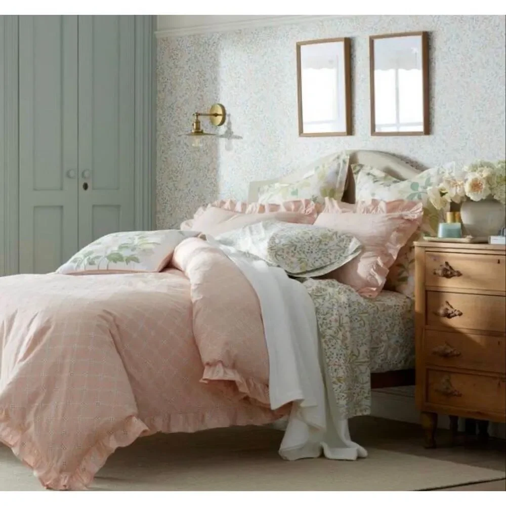 The Company Store Eyelet Ruffle Yarn-Dyed Peach Cotton Percale Sham- Standard